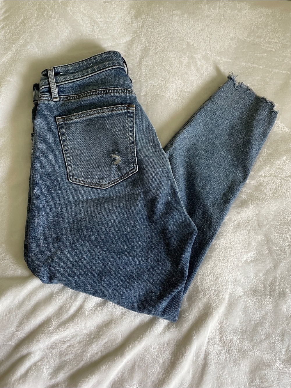 LOFT Dark Blue Skinny Jeans with Frayed Hem